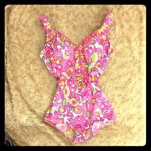 Vintage 60's psychedelic pink mod bullet bra swim